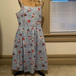 Blue Striped Midi Dress with Red Nautical Print